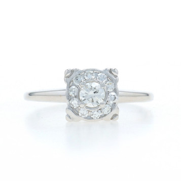 White Gold Diamond Vintage Halo Engagement Ring - 14k Round Brilliant .49ctw