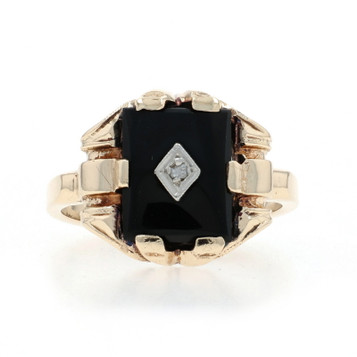 Ostby & Barton Onyx Diamond Art Deco Men's Ring - Yellow Gold 10k Rectangular