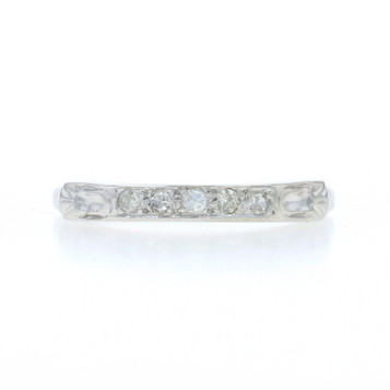White Gold Diamond Vintage Wedding Band - 14k Single Ring