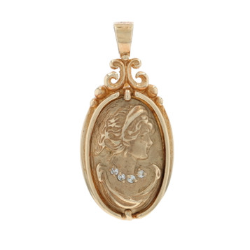 Yellow Gold Diamond Enamel Silhouette Pendant - 10k Round Brilliant
