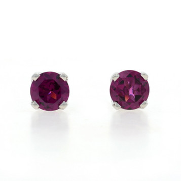 Platinum Rhodolite Garnet Stud Earrings - 950 Round 2.84ctw Pierced Screw-Ons