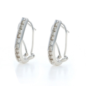 White Gold Diamond J-Hoop Earrings 14k Round Brilliant .72ctw Pierced