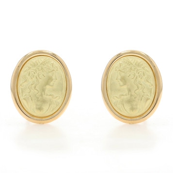 Yellow Gold Ancient Silhouette Large Stud Earrings - 18k Grecian Roman Pierced