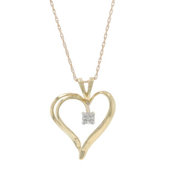 Yellow Gold Diamond Heart Solitaire Pendant Necklace 18" - 10k Single Cut Love