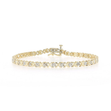 Yellow Gold Diamond Link Bracelet 7" - 10k Single Cut .10ctw
