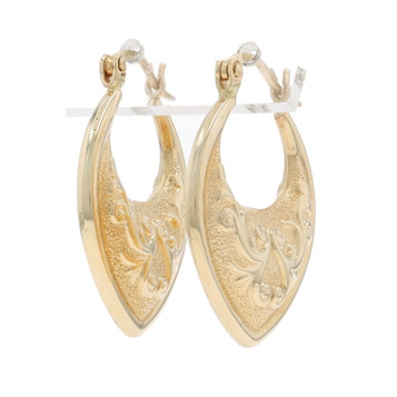 Yellow Gold Scrollwork Hoop Earrings - 14k Pierced