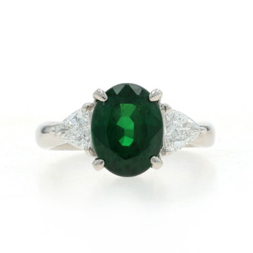 Platinum Tsavorite Garnet Diamond Ring - 950 Oval 3.96ctw