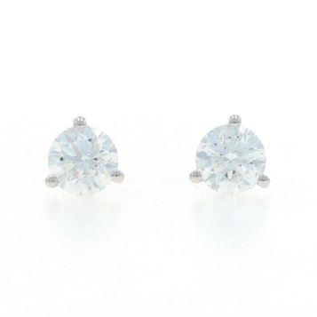 White Gold Diamond Stud Earrings - 14k Round Brilliant 1.80ctw GIA Pierced