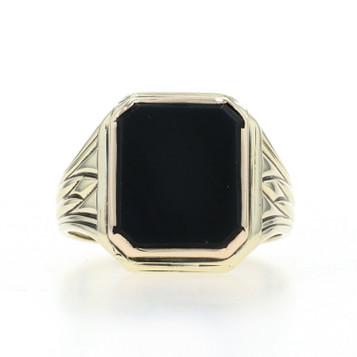 Yellow Gold Onyx Art Deco Men's Ring - 14k Rectangular Vintage Solitaire
