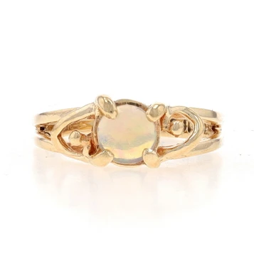 Yellow Gold Opal Solitaire Ring - 10k Round Cabochon .26ct