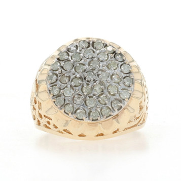 Yellow Gold Diamond Men's Ring - 10k Single Cut 1.00ctw