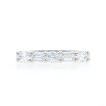 White Gold Diamond Five-Stone Band 18k Emer Oval .83ctw Wedding Anniversary Ring
