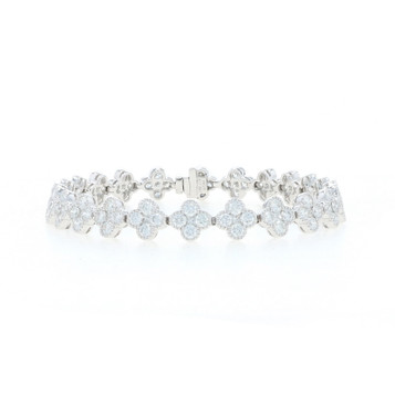 White Gold Diamond Quatrefoil Tennis Bracelet 6 3/4" - 18k Princess 5.94ctw