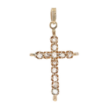 Yellow Gold Diamond Antique Cross Pendant - 8k Rose .40ctw Faith