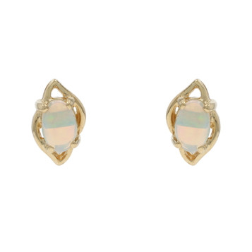 Yellow Gold Opal Stud Earrings - 18k Oval Cabochon .26ctw Pierced