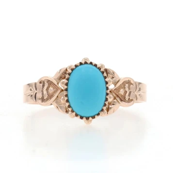 Rose Gold Turquoise Victorian Solitaire Ring - 10k Oval Cabochon
