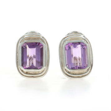 Slane & Slane Amethyst Large Stud Earrings - Sterling Silver 925 Emerald Pierced