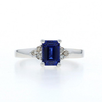 White Gold Sapphire Diamond Ring - 10k Emerald Engagement