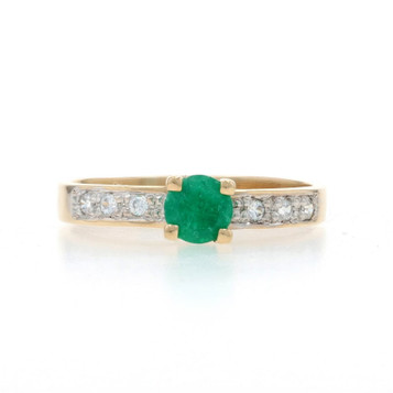 Yellow Gold Emerald Cubic Zirconia Ring - 18k Round .32ctw