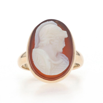 Yellow Gold Hardstone Edwardian Greek Soldier Ring - 14k Cameo Cocktail