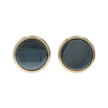 Yellow Gold Hematite Large Stud Earrings - 14k Round Pierced