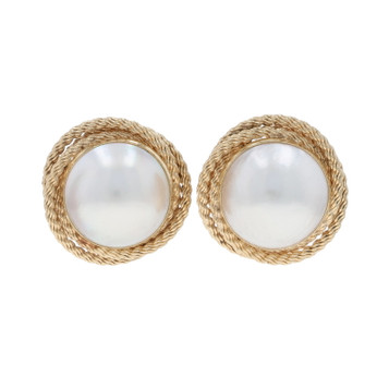 Yellow Gold Mabe Pearl Large Stud Earrings - 14k Pierced