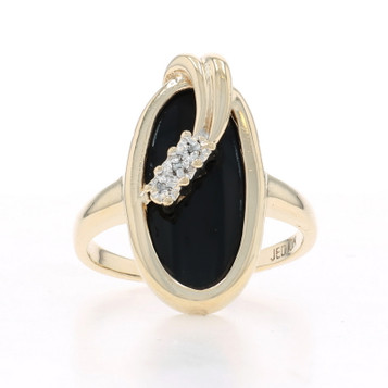 Yellow Gold Onyx Diamond Ring - 10k Oval