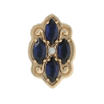 Yellow Gold Sapphire Cultured Pearl Vintage Slide Charm - 14k Marquise 1.32ctw