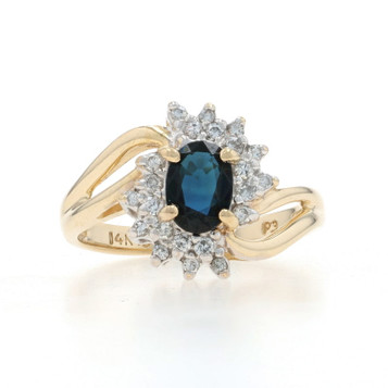 Yellow Gold Sapphire Diamond Halo Bypass Ring - 14k Oval .79ctw