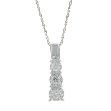 White Gold Diamond Three-Stone Journey Necklace 18 3/4" - 14k Round .26ctw