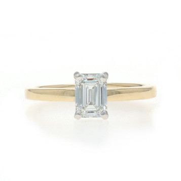 Yellow Gold Diamond Solitaire Engagement Ring - 14k Emerald .91ct GIA