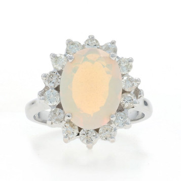 Yellow Gold Ethiopian Opal Diamond Halo Ring - 14k Oval