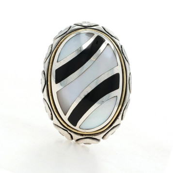 Asch Grossbardt Mother of Pearl Onyx Slide Pendant Sterling 925 Yellow Gold 18k