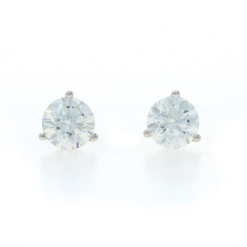 White Gold Diamond Stud Earrings - 14k Round Brilliant 2.04ctw GIA Pierced