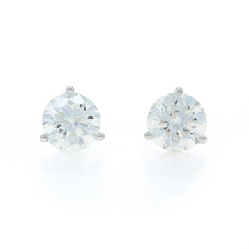 White Gold Diamond Stud Earrings - 14k Round Brilliant 2.58ctw GIA Pierced