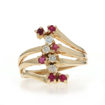 Yellow Gold Diamond Ruby Bypass Ring - 14k Round Brilliant .60ctw