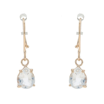 Yellow Gold Quartz Dangle Earrings - 10k Pear 1.64ctw Pierced
