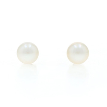 Yellow Gold Cultured Pearl Stud Earrings - 14k Pierced Screw-Ons