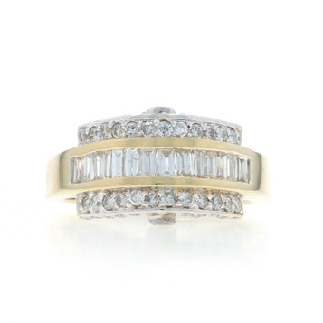Yellow Gold Diamond Cluster Cocktail Band - 14k Baguette & Round 1.52ctw Ring