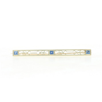 Yellow Gold Sapphire Edwardian Brooch - 14k Square Botanical Antique Pin