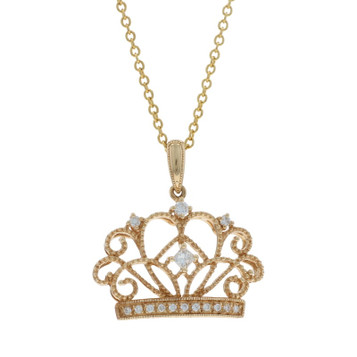EFFY Crown Diamond Necklace 18" -Yellow Gold 14k Round & Princess .12ctw Royalty