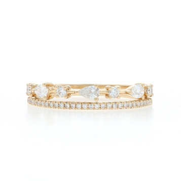 Shy Creation Diamond Double Row Ring Yellow Gold 14k Pear & Rd .33ctw Stack Ring