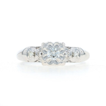 White Gold Diamond Vintage Engagement Ring - 14k Round Brilliant .18ctw