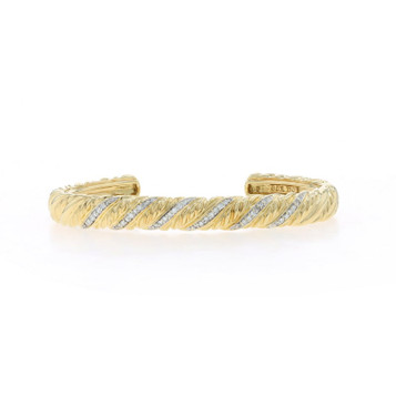 David Yurman Sculpted Cable Cuff Diamond Bracelet 6 1/4" YellowGold 18k Rd.50ctw