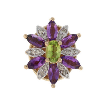 Richard Klein Peridot Amethyst Diamond Vintage Charm Yellow Gold 14k Oval Floral