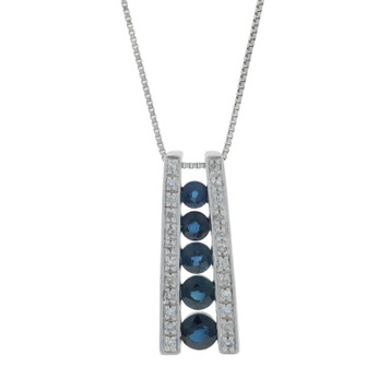 White Gold Sapphire Diamond Graduated Journey Pendant Necklace 18" - 14k Round