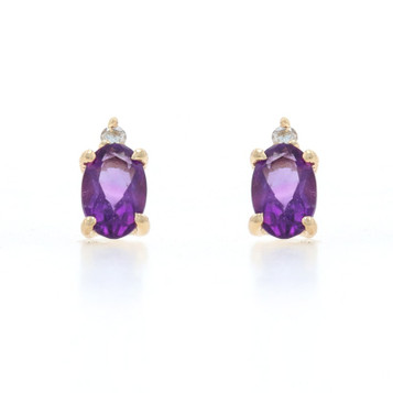 Yellow Gold Amethyst Diamond Stud Earrings - 14k Oval .57ctw Pierced