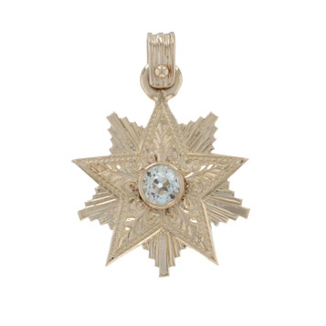 Yellow Gold Diamond Art Deco Star Solitaire Pendant 14k Euro .40ct Vintage