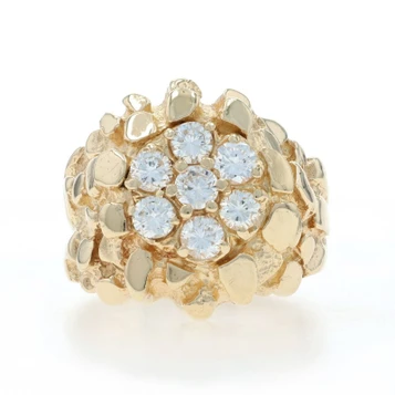 Yellow Gold Diamond Nugget Men's Ring - 14k Round Brilliant 1.54ctw