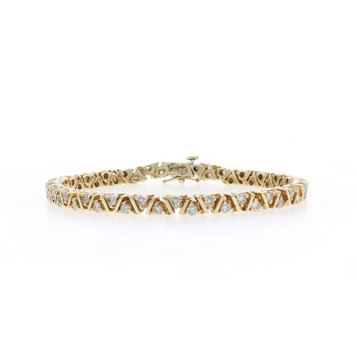 Yellow Gold Diamond Zig-Zag Triangle Link Bracelet 7 1/2" - 14k Round 2.60ctw